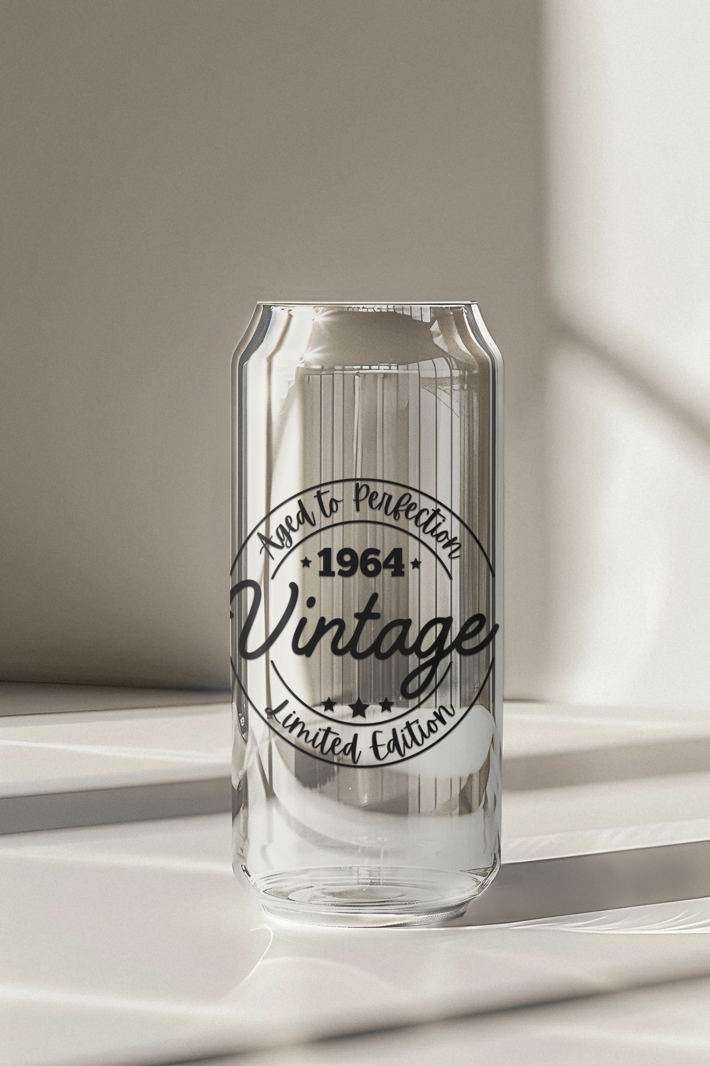 Vintage Aged to Perfection 16oz Glass Can with Straw and Bamboo Lid